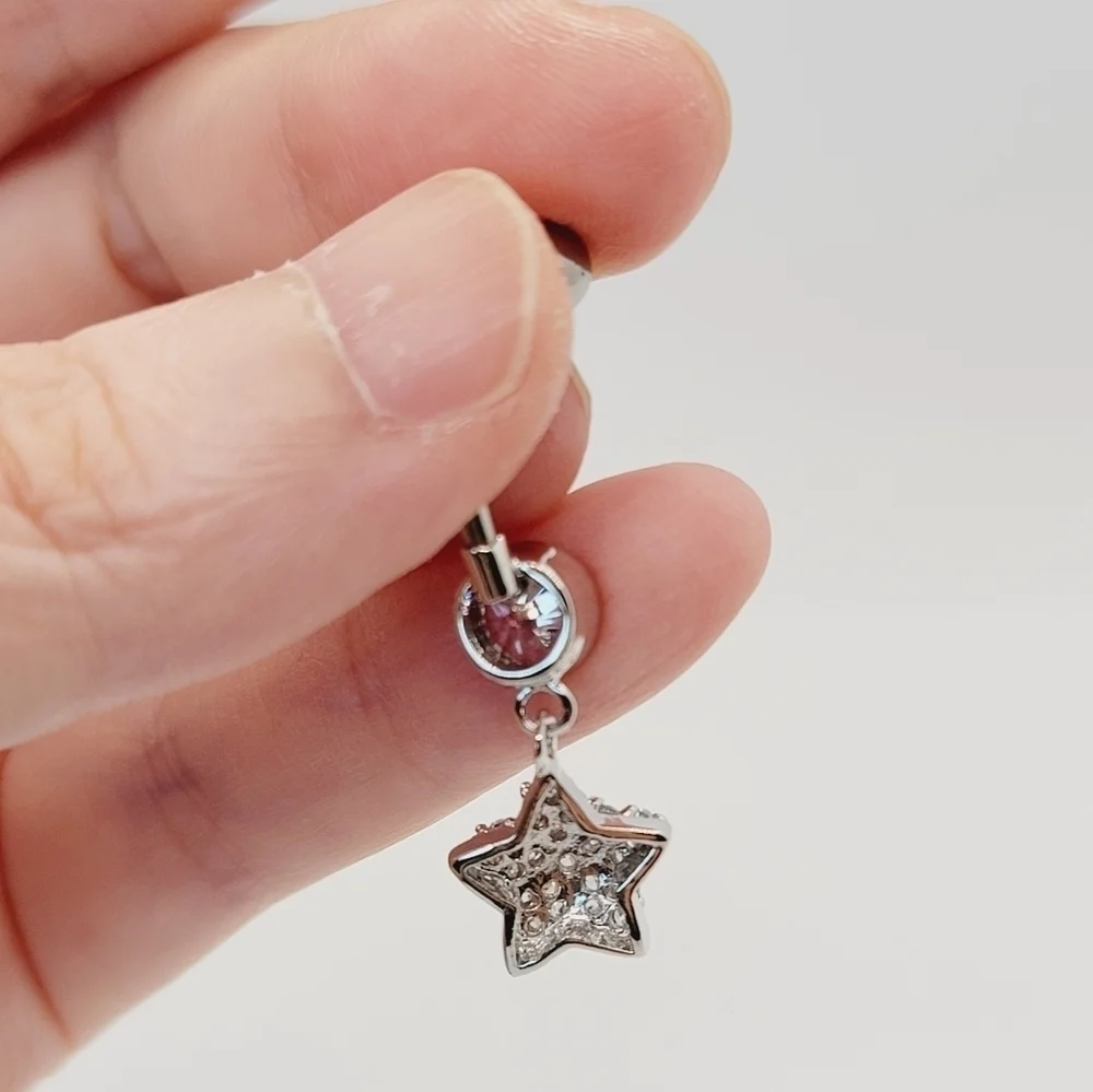 New Star Sterling Silver CZ Belly Button Navel Ring